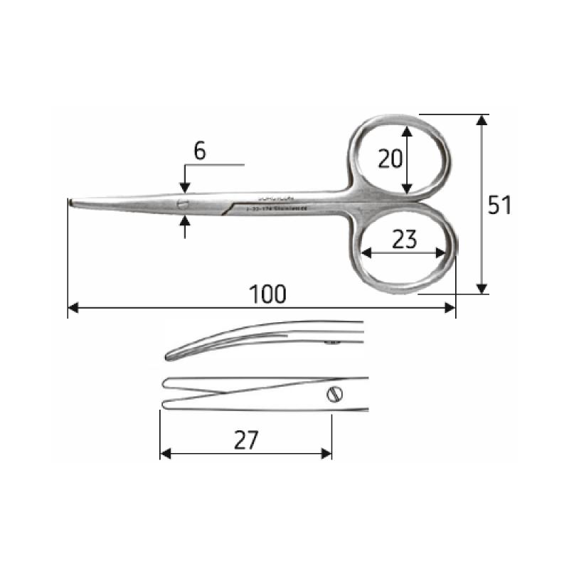 Ножиці Lexer-Baby,10 см, тупий/тупий, вигнуті.Surgicon